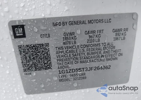 2018 Chevrolet Malibu Lt из США, поврежденный, VIN 1G1ZD5ST3JF264062